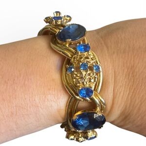 Vintage Kafin New York Blue Rhinestone Gold Bracelet